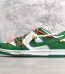 Outside view showing Helvetica text on Pine Green Off White Dunk