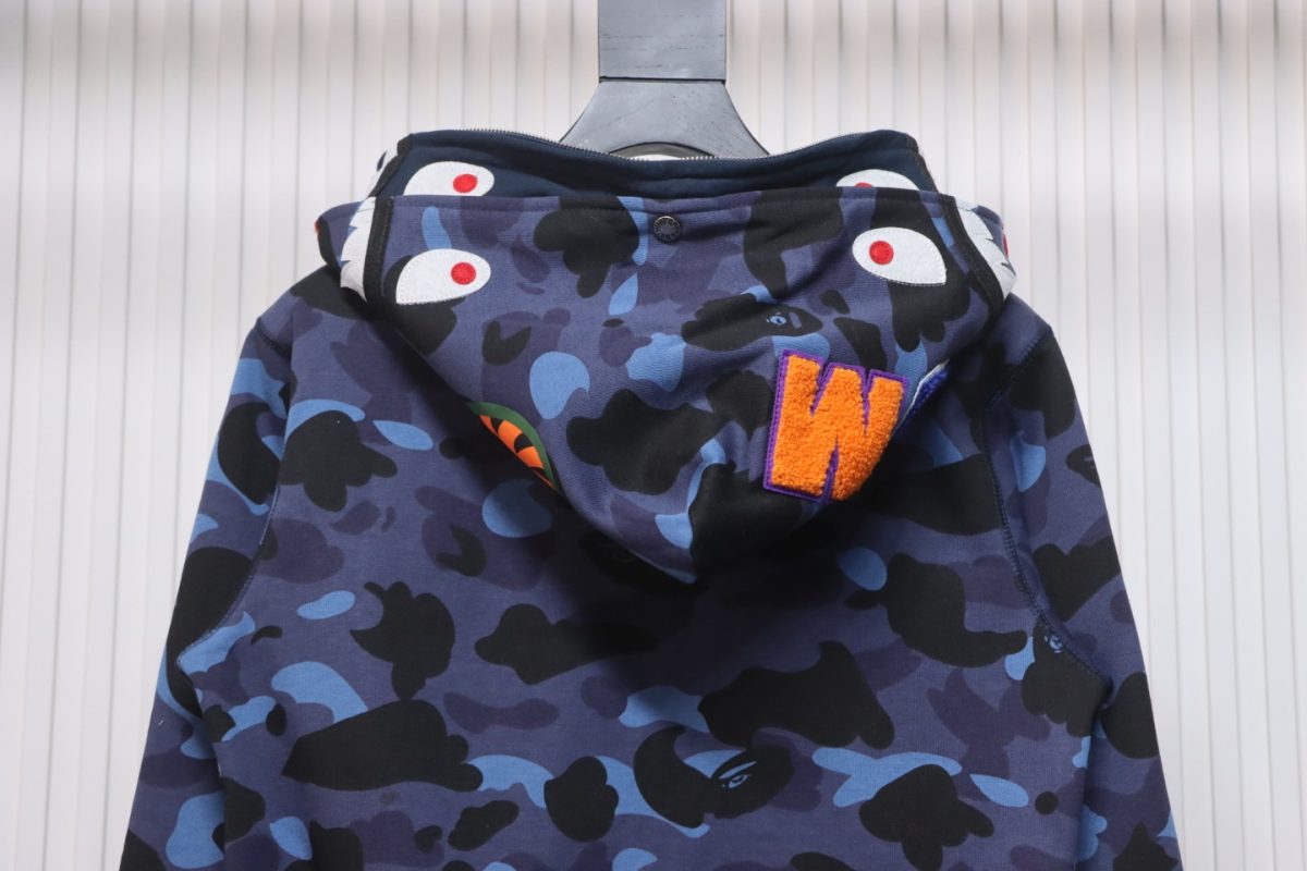 BAPE Camouflage Double Hat Hoodie Blue - Image 3