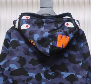 BAPE Camouflage Double Hat Hoodie Blue - Image 3