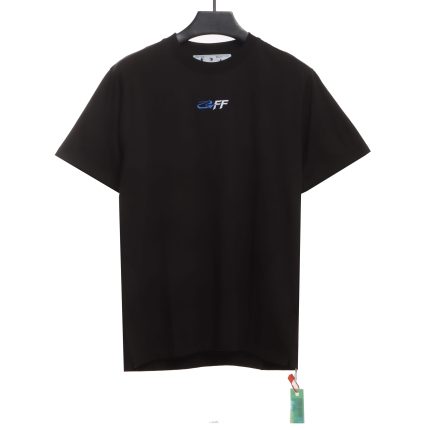 Off White Embroidered Logo Arrow Slogan T-Shirt - Image 2