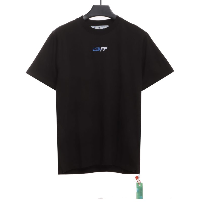 Off White Embroidered Logo Arrow Slogan T-Shirt - Image 2