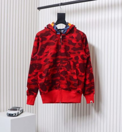 BAPE Camouflage Double Hat Hoodie Red