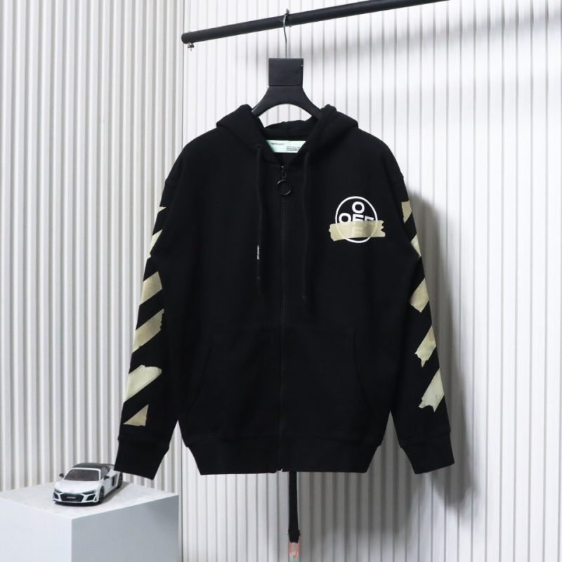 Off-White Yellow Rubber Strip Zipper Hoodie - Image 2