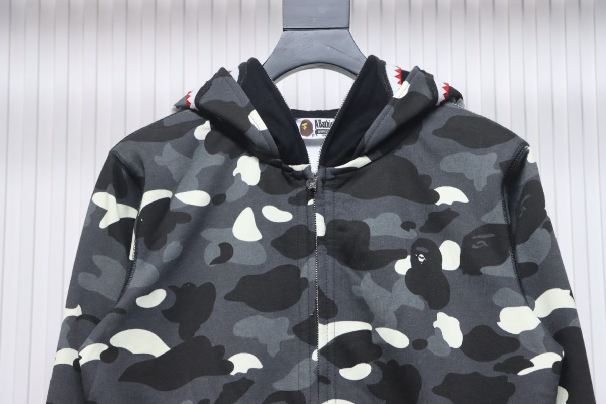 BAPE Camouflage Double Hat Hoodie Grey - Image 3