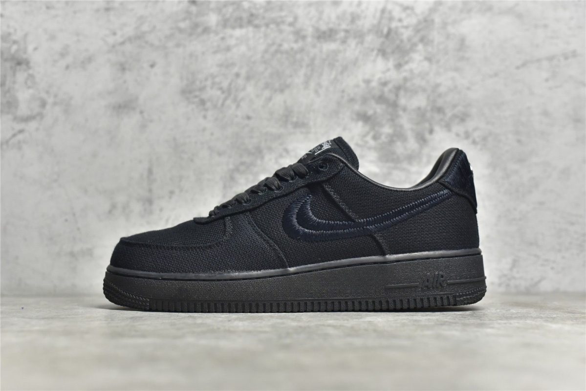 outside view of black Stussy Air Force 1 low reps