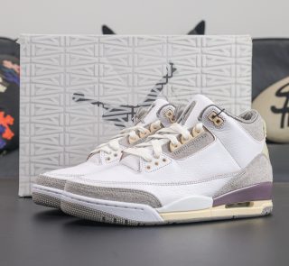 A Ma Maniere Jordan 3 reps with one shoe placed in front of shoebox