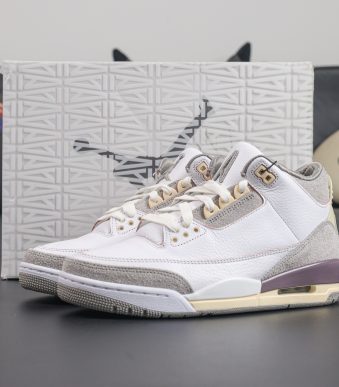 A Ma Maniere Jordan 3 reps with one shoe placed in front of shoebox
