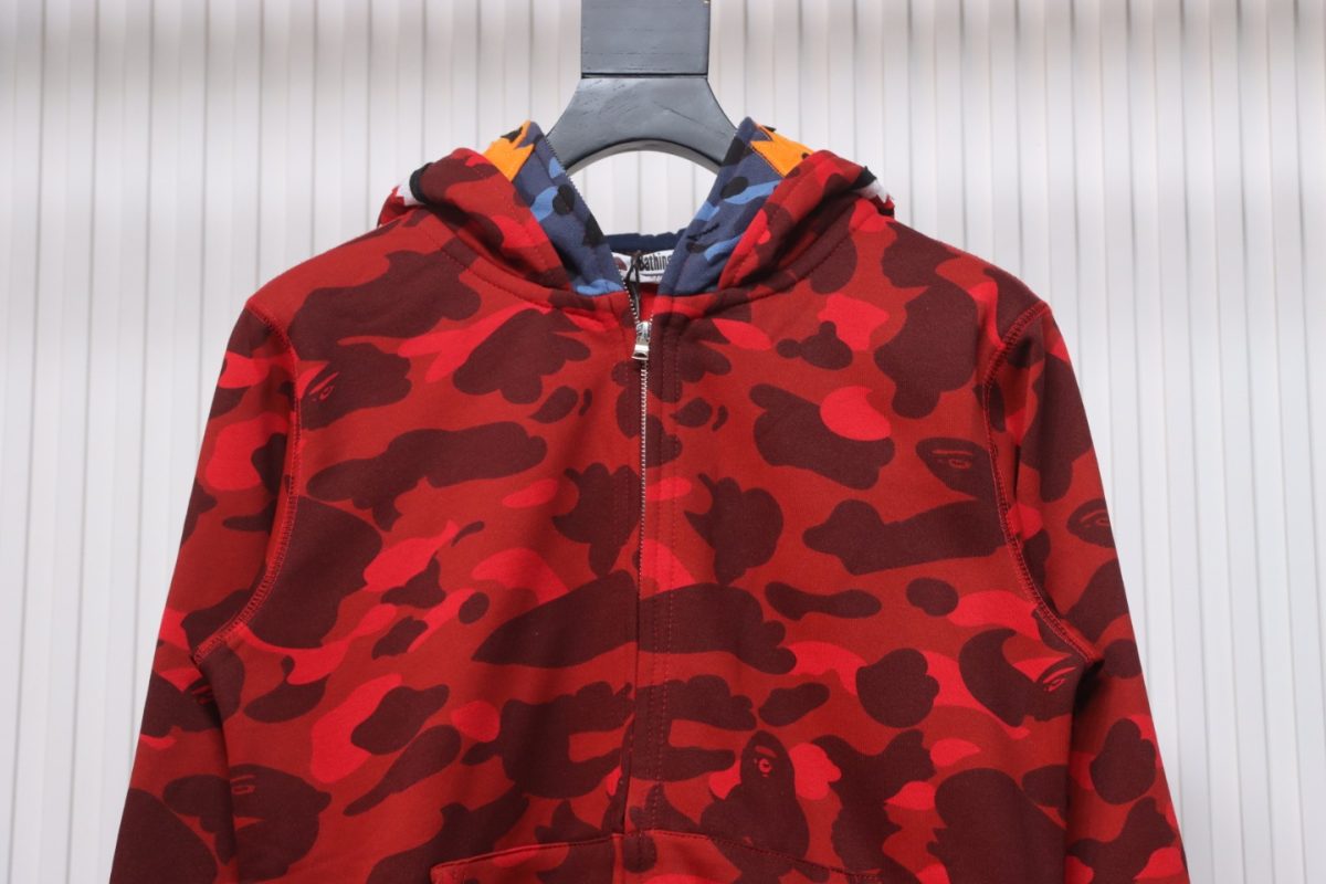 BAPE Camouflage Double Hat Hoodie Red - Image 3