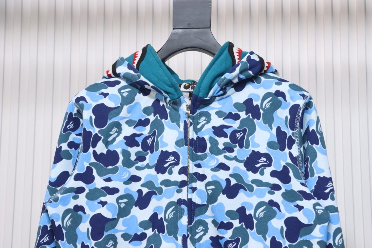 BAPE Camouflage Double Hat Hoodie Light Blue - Image 3