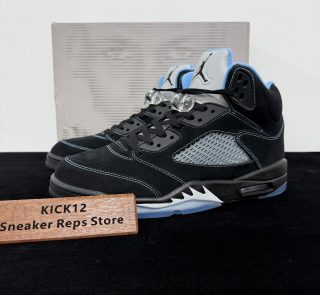 Air Jordan 5 Black University Blue 2026 Reps with box displayed on table