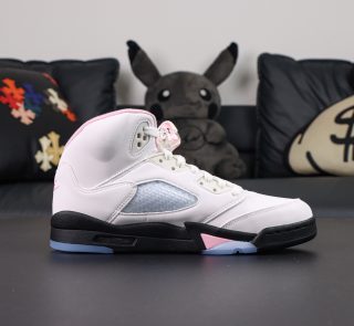 Inside view of Air Jordan 5 Medium Soft Pink reps with clean stitching