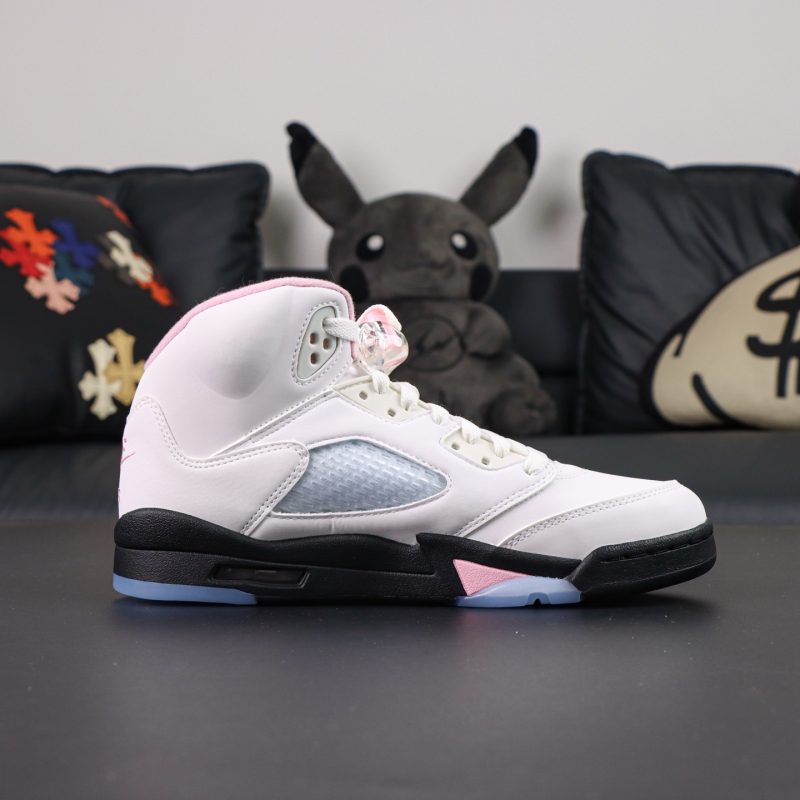 Inside view of Air Jordan 5 Medium Soft Pink reps with clean stitching
