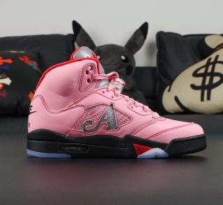 Inner side of Awake NY Air Jordan 5 Pink Reps showing mesh panel