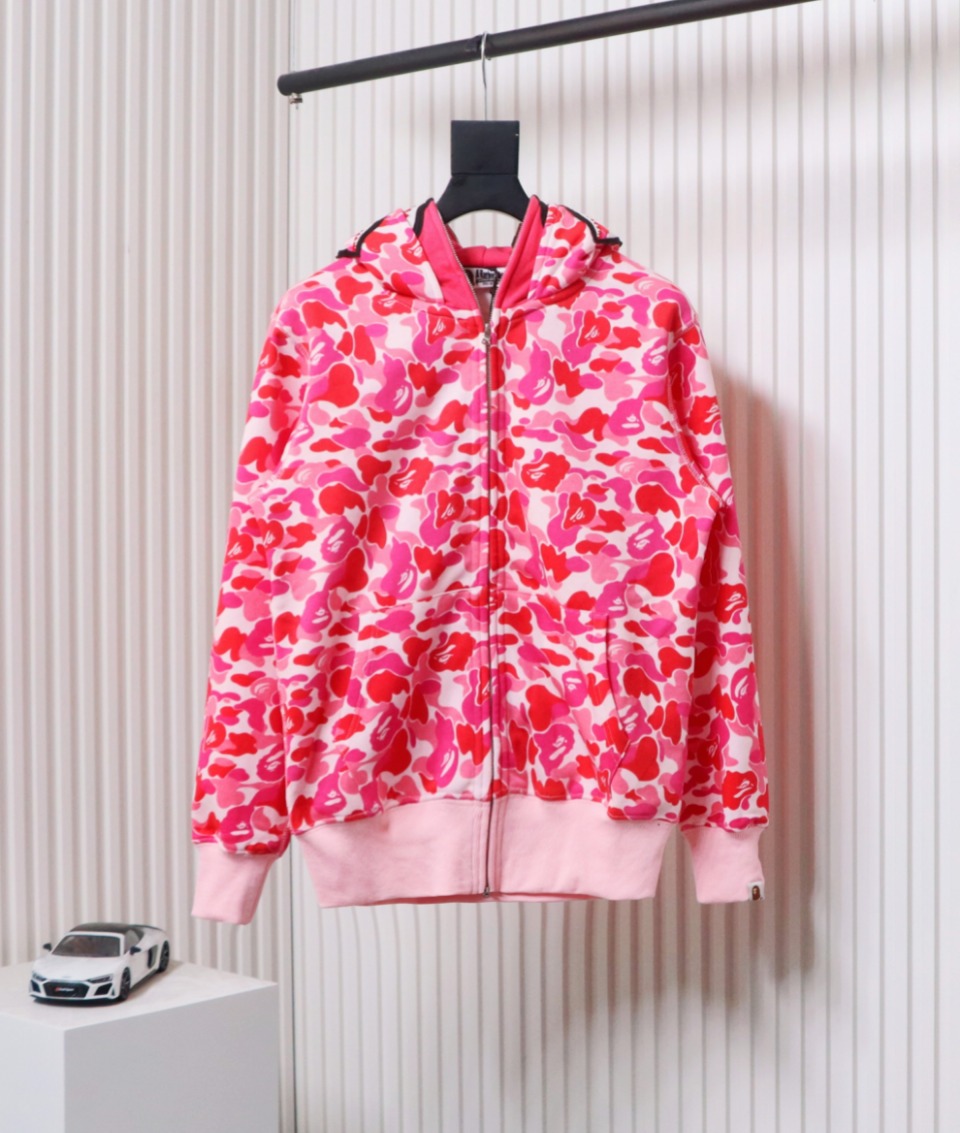 BAPE Camouflage Double Hat Hoodie Pink