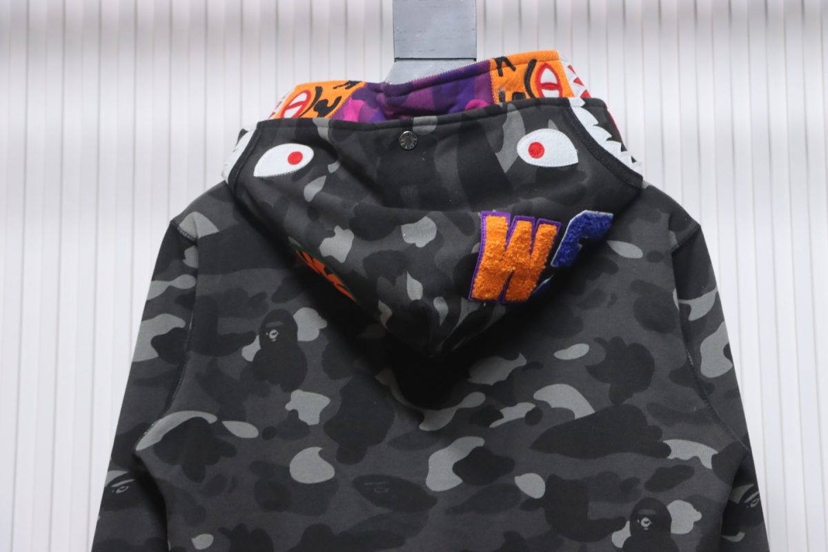 BAPE Camouflage Double Hat Hoodie Dark Grey - Image 3
