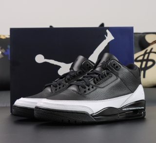 Fragment Design Jordan 3 Black White reps with box and black leather upper