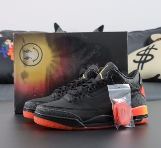 J Balvin Jordan 3 Rio reps with single shoe placed in front of shoebox