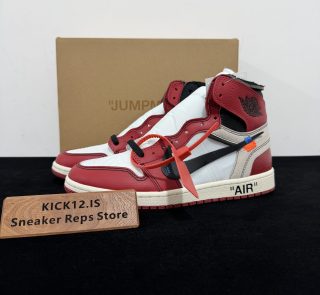 Jordan 1 Off White Chicago Reps with box displayed on table