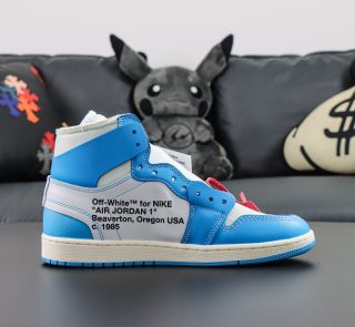 Inside view of Jordan 1 Off White UNC reps with Off-White branding