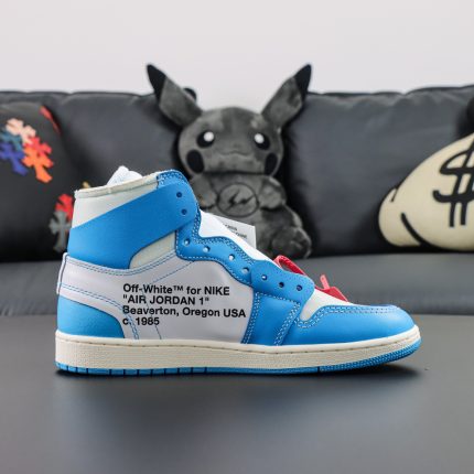 Inside view of Jordan 1 Off White UNC reps with Off-White branding