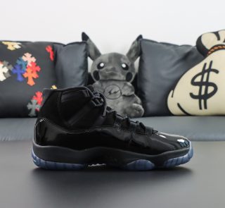 Side view of Jordan 11 Cap and Gown reps with suede and patent mix