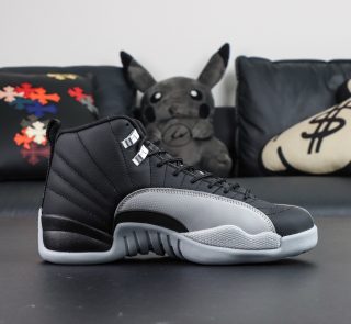 Inner side of Jordan 12 Barons reps with stitched grey leather mudguard