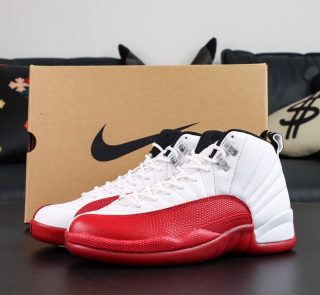 Jordan 12 Cherry 2023 reps with box and red-white OG design