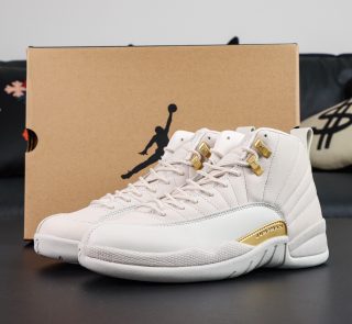 Jordan 12 Phantom reps with retail-style box, cream and light bone leather combination
