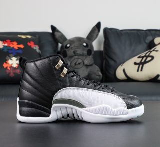 Inner side of Jordan 12 Playoffs reps with stitched leather and OG shape