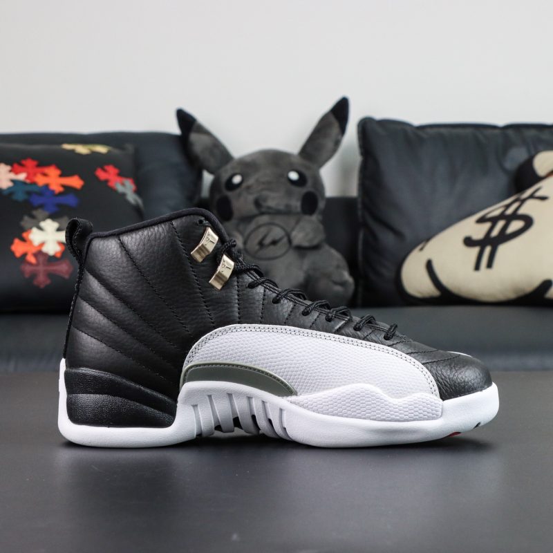 Inner side of Jordan 12 Playoffs reps with stitched leather and OG shape