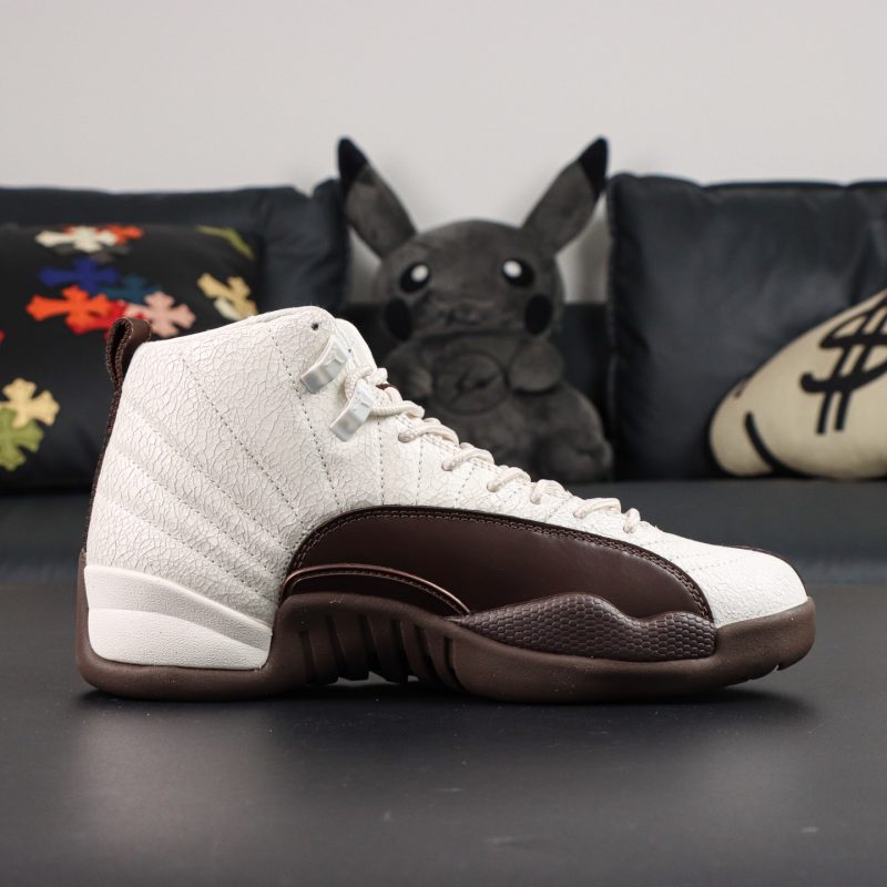 Inner side of Jordan 12 SoleFly Cafecito reps showing mudguard stitching