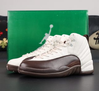 Jordan 12 SoleFly Cafecito reps with retail-style box and mocha suede design