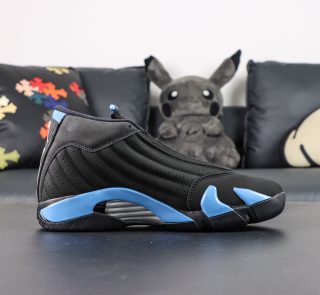 Inside view of Jordan 14 University Blue Reps with suede and leather panels