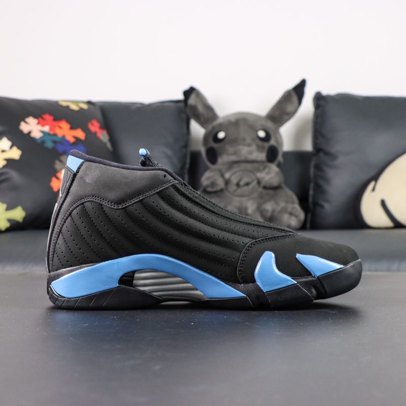 Inside view of Jordan 14 University Blue Reps with suede and leather panels