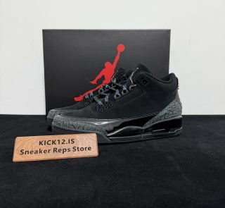 Jordan 3 Black Cat Reps with box displayed on table