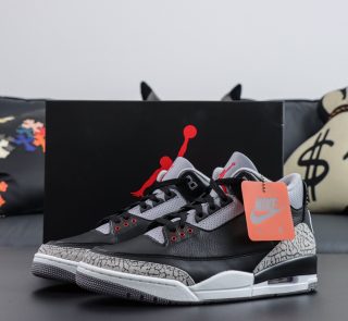Jordan 3 Black Cement 2024 reps with black leather and shoebox combo