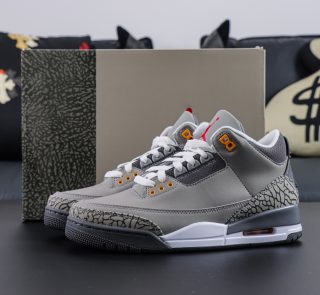 Jordan 3 Cool Grey reps with suede upper and elephant print shoebox