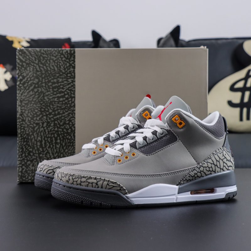 Jordan 3 Cool Grey reps with suede upper and elephant print shoebox