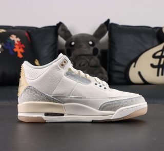 Inside view of Jordan 3 Craft Ivory Reps highlighting off-white tones and clean stitching