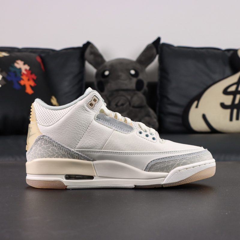 Inside view of Jordan 3 Craft Ivory Reps highlighting off-white tones and clean stitching