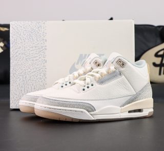 Jordan 3 Craft Ivory Reps with retail-style box and accessories