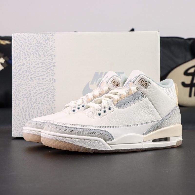 Jordan 3 Craft Ivory Reps with retail-style box and accessories