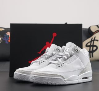 Jordan 3 Pure Money reps with shoebox and chrome Jumpman heel tab
