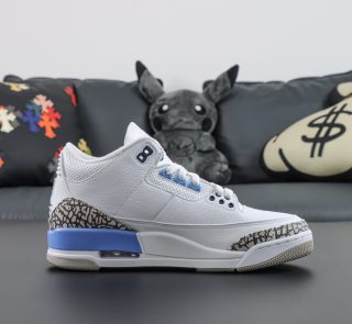 Inside view of Jordan 3 UNC 2020 reps with leather texture