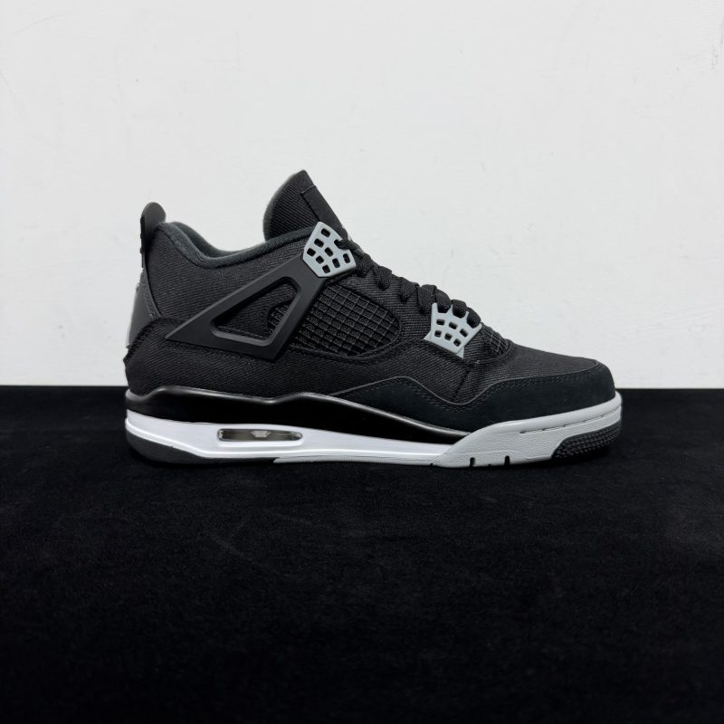 Inside view of Jordan 4 Black Canvas Reps with detailed stitching