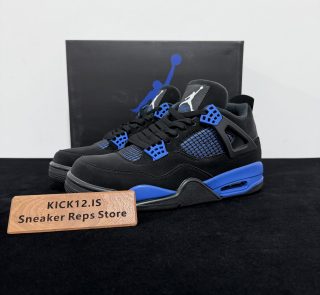 Jordan 4 Blue Thunder Reps with box displayed on table