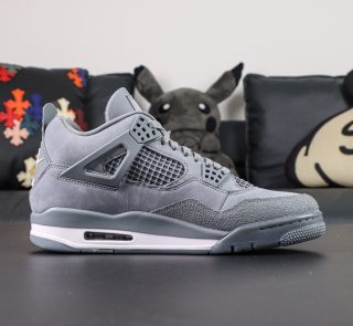 Inside view of Jordan 4 Brick by Brick Grey Reps with aged accents