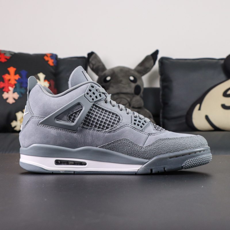Inside view of Jordan 4 Brick by Brick Grey Reps with aged accents