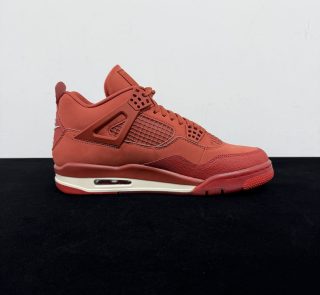 Medial side view of Jordan 4 Brick By Brick Reps with mesh panels
