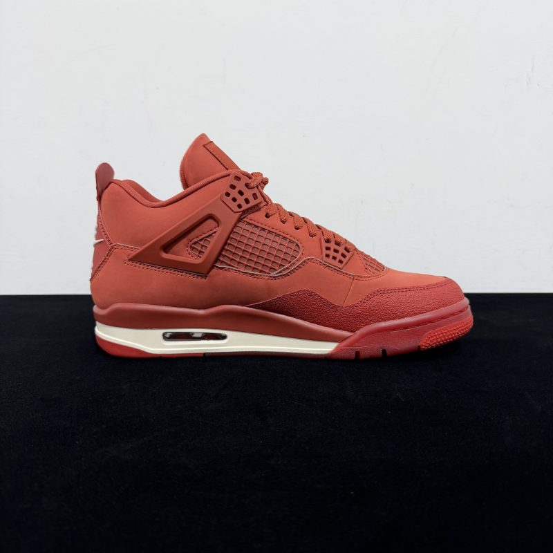 Medial side view of Jordan 4 Brick By Brick Reps with mesh panels